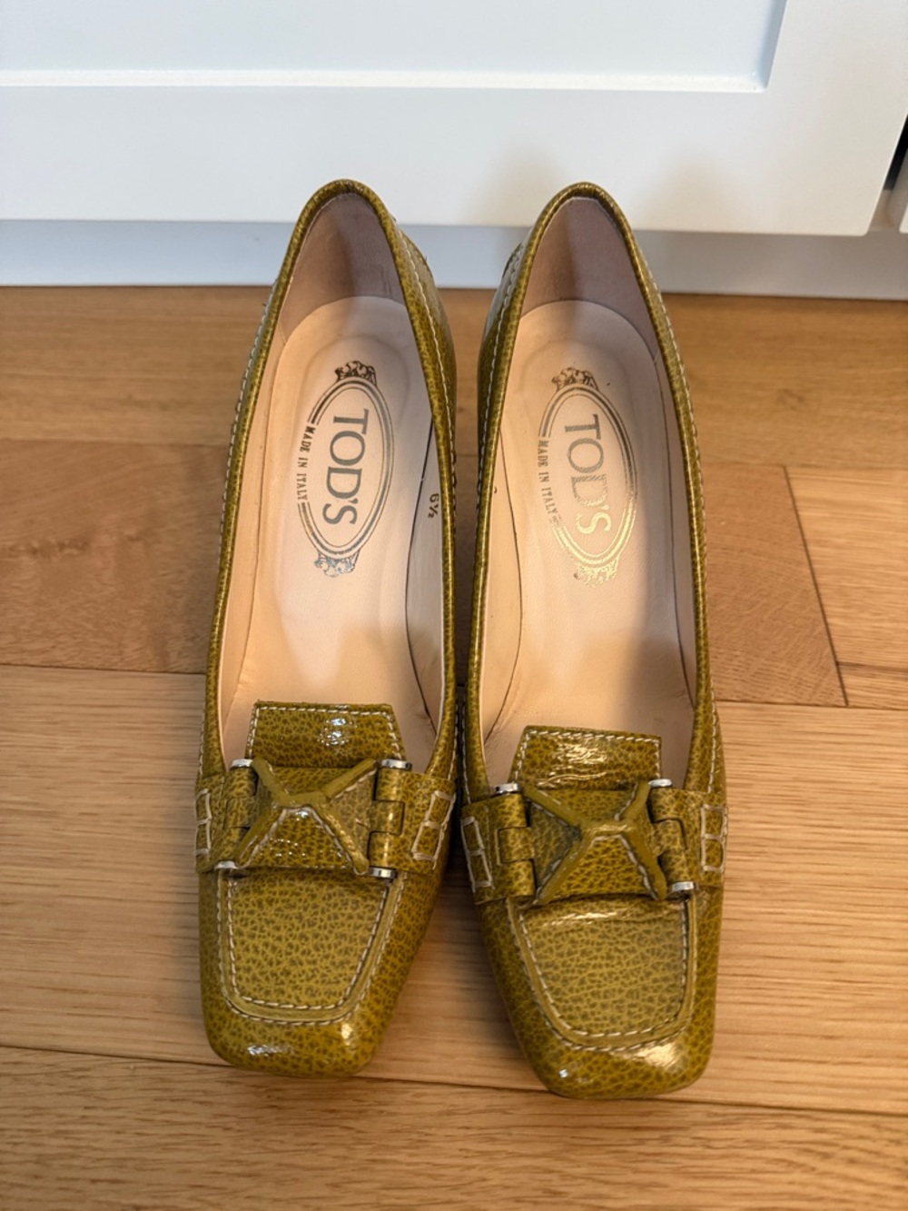 Tod's Olive Green Patent Leather Loafers for Women